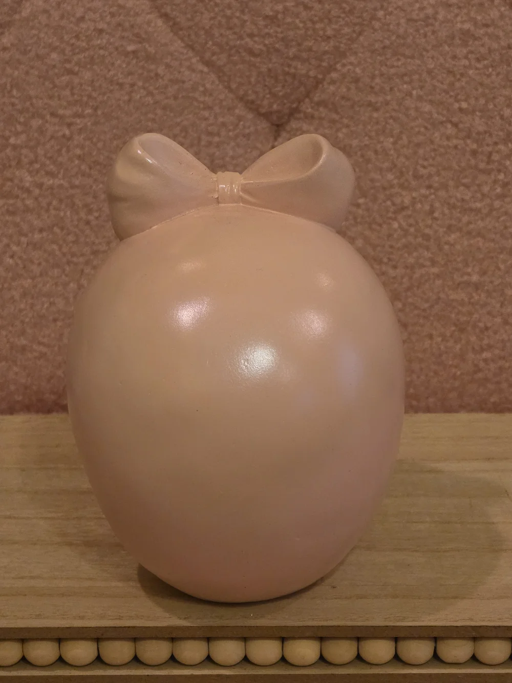 Bow Accent Heart-Eye Skull Figurine in Blush Pink